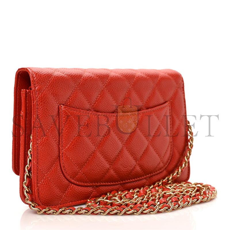 Ch*el caviar quilted wallet on chain woc red (19*13*4cm)